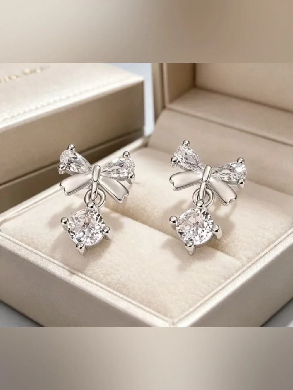 $8 Each Or Bundle 5/$20 Sterling Silver Bow Drop Cubic Zirconia Earrings